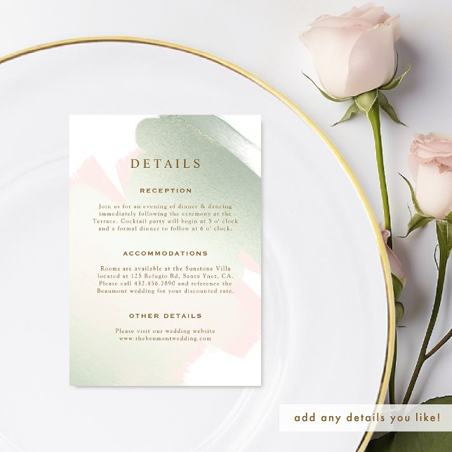 Information om elegant  Rosa och Sage Grönt Bröllo Tilläggskort (Skapare uppladdad)