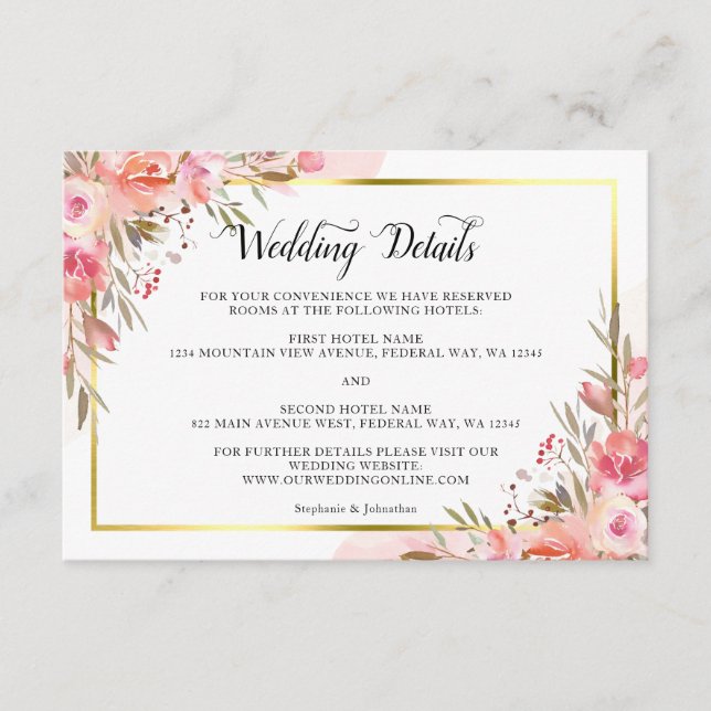 Information om elegant Rosa Peach Blommigt Waterco Tilläggskort (Framsida)