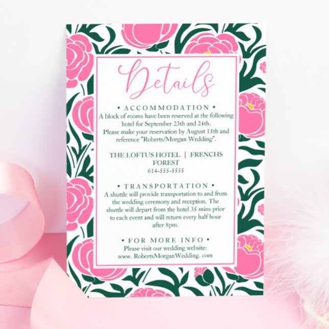 Information om elegant Rosa Peony Flowers Bröllop Tilläggskort (Skapare uppladdad)