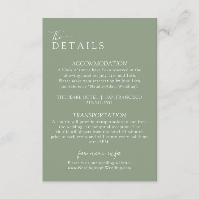 Information om elegant Sage Grönt Boho Modern Bröl Tilläggskort (Framsida)