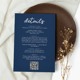Information om elegant Script-marinblå QR-kod Bröl Tilläggskort
