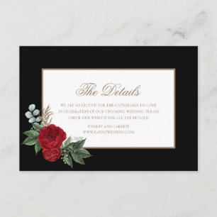 Information om elegant Script Red Peonies Black &  Tilläggskort