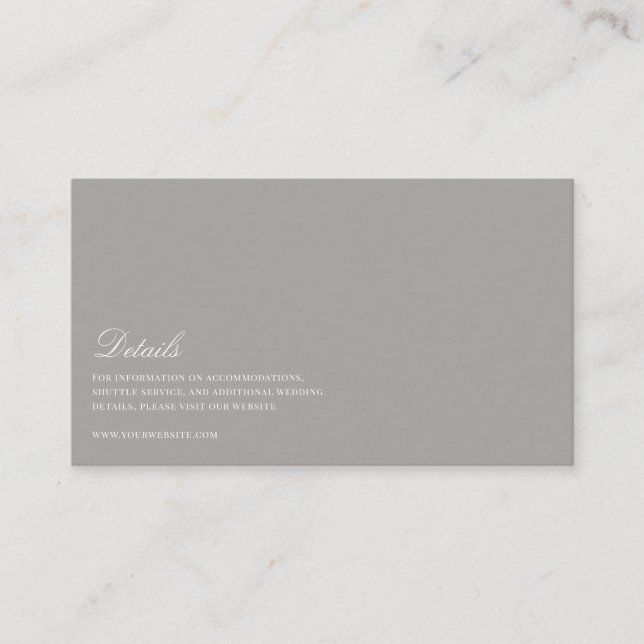 Information om elegant Script White & Grått Bröllo Tilläggskort (Framsida)