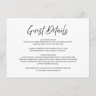 Information om elegant Script White Minimal Bröllo Tilläggskort
