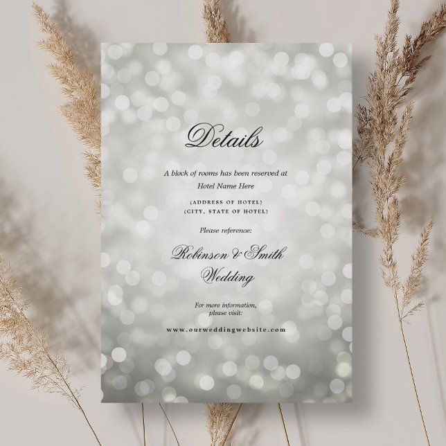 Information om elegant Silver Bokeh Ljus Bröllop Tilläggskort (Elegant Silver Bokeh Lights Wedding Details Enclosure Card)