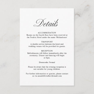 Information om elegant Skript Formell White Bröllo Tilläggskort