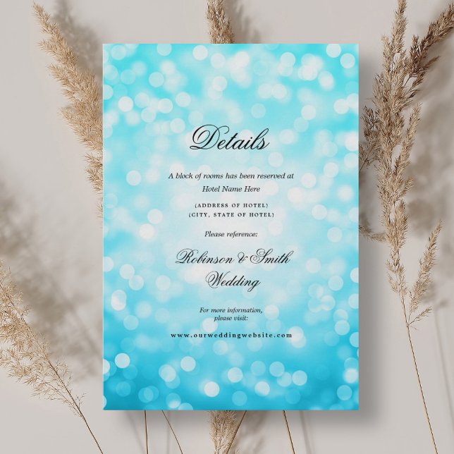 Information om elegant Turquise Bokeh Ljus Bröllop Tilläggskort (Elegant Turquoise Bokeh Lights Wedding Details Enclosure Card)