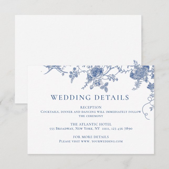 Information om elegant Victorian Blue Blommigt Brö Tilläggskort (Fram/baksida)