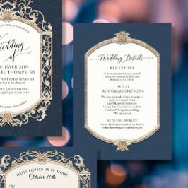 Information om elegant Vintage Navy Blue n Guld Br Inbjudningar