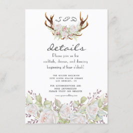 Information om elegant White Flowers Antlers Navy  Tilläggskort