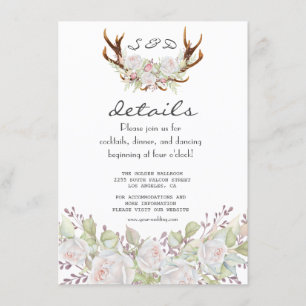 Information om elegant White Flowers Antlers Navy  Tilläggskort