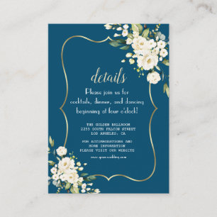Information om elegant White Flowers Guld Blue Brö Tilläggskort