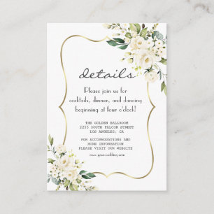 Information om elegant White Flowers Guld Navy Brö Tilläggskort