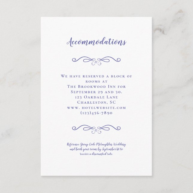 Information om Eleganten Periwinkle Bröllop Tilläggskort (Framsida)