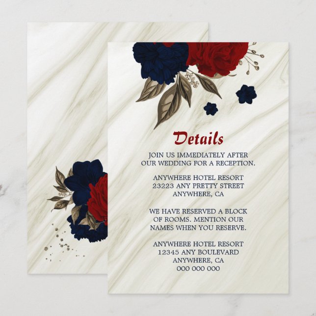 Information om elegantens flotta och röda blommor tilläggskort (Fram/baksida)