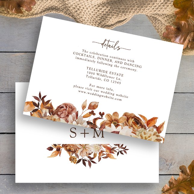 Information om Elegantens höst Tilläggskort (Rustic Elegant Autumn Floral Details Enclosure Card back Monogram by Painted Paperie
)