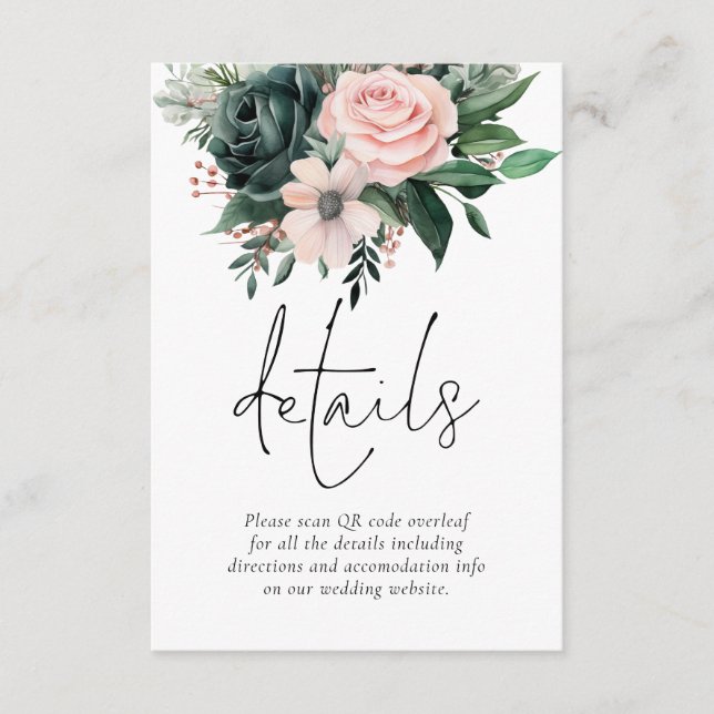Information om Emerald and  Blommigt QR Code Bröll Tilläggskort (Framsida)