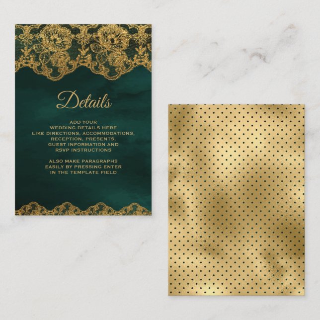 Information om Emerald Grönt Gold Foil Snöre Tilläggskort (Fram/baksida)