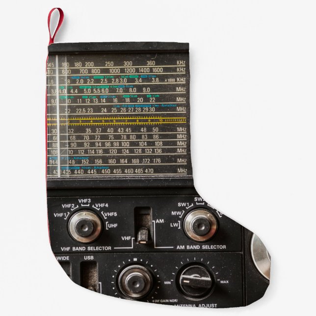 Information om en gammal radiomottagare liten julstrumpa (Framsidan)