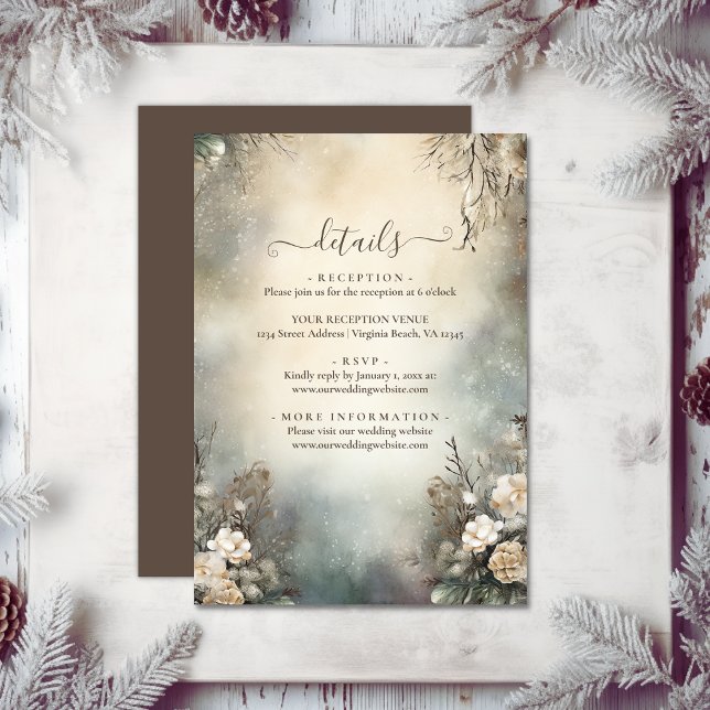 Information om Enchanting Winter Garden Blommigt B Tilläggskort (Enchanting Winter Garden Floral Wedding Details Enclosure Card)