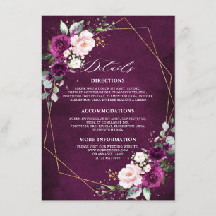 Information om Enclo om lila Plum Rosa ros Bröllo Tilläggskort