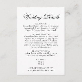 Information om enkel Elegance Black & White Bröllo Tilläggskort