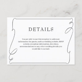 Information om enkel Elegant, svart och vit Bröllo Tilläggskort