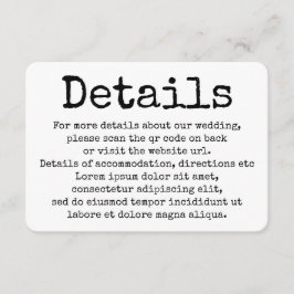 Information om enkel skrivmaskin-typografi QR-kod Tilläggskort