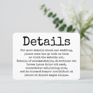 Information om enkel skrivmaskin-typografi QR-kod Tilläggskort