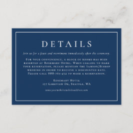 Information om enkel typografi, marin blå Bröllop Tilläggskort