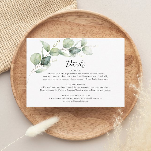 Information om Eucalyptus Greenery Bröllop Tilläggskort (Eucalyptus Greenery Wedding Details Enclosure Card)