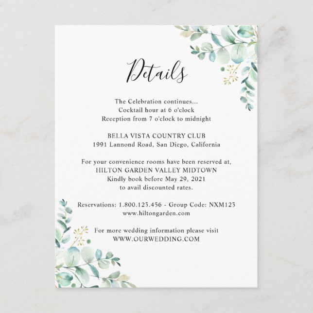 Information om Eukalyptus Greenery Guest Tilläggskort (Framsida)