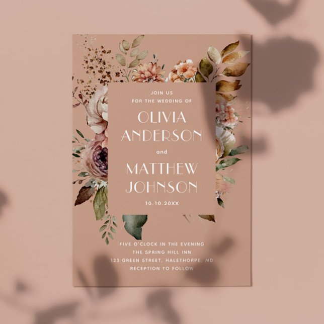 Information om Fall blek rosa blommigt bröllop QR- Inbjudningar (Skapare uppladdad)