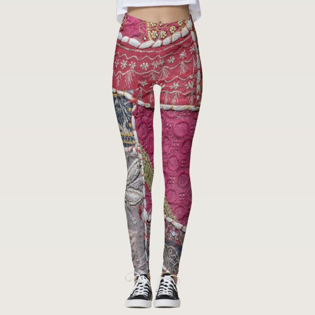 Information om färgat patchwork Carpet Closeup Det Leggings (Framsida)