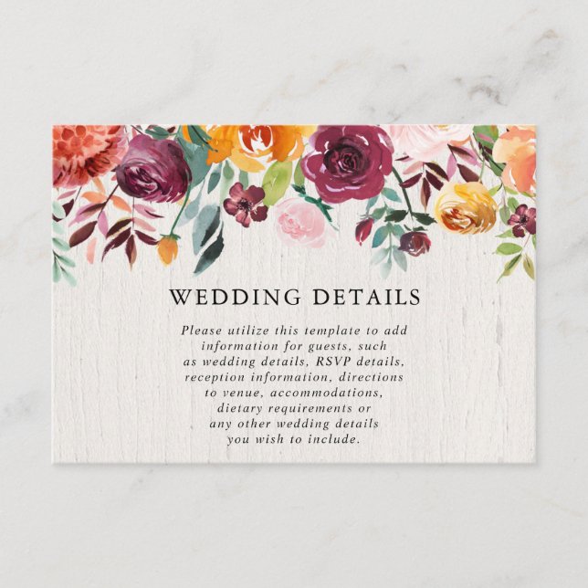 Information om färgen Rustic bröllop vid blommigt Tilläggskort (Framsida)