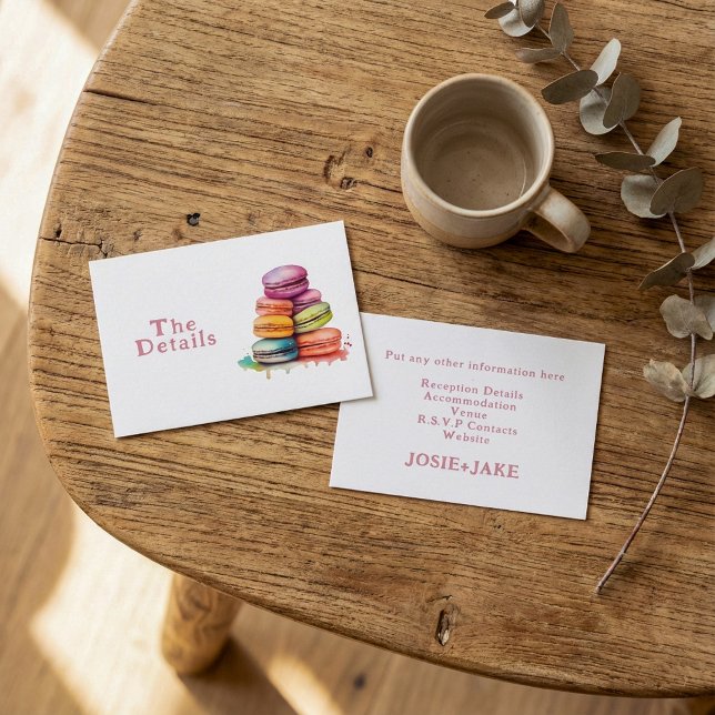Information om färglösa roligtar bröllop tilläggskort (Colorful fun macaroons wedding Details Enclosure Card.)