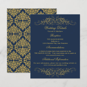 Information om Faux Guld Flourish Damask Navy Bröl Inbjudningar
