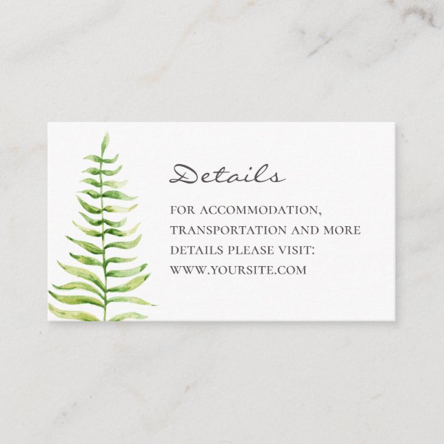Information om Fern bröllop. Vattenfärgad trädbevu Tilläggskort (Framsida)