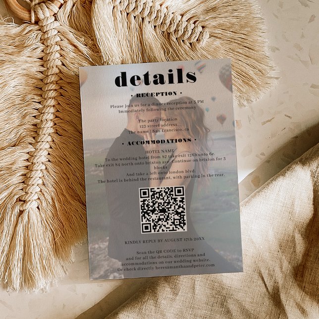 Information om fet teckensnitt bröllop Qr-kod 2 fo Tilläggskort (Bold font wedding details Qr code 2 photos white Enclosure Card)