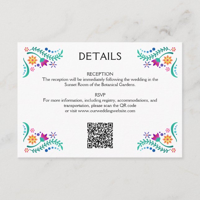 Information om Fiesta Blommigt Bröllop QR Tilläggskort (Framsida)