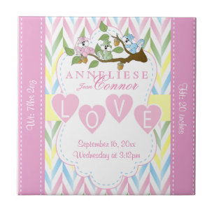 Information om födseln - Pastel Baby-ekorrar Kakelplatta