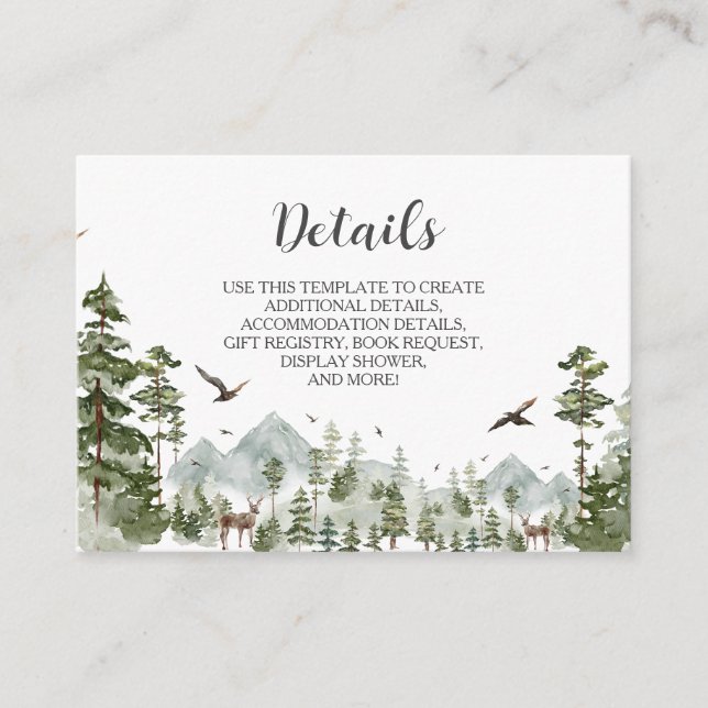 Information om Forest Mountain Baby Shower Boy Grä Tilläggskort (Framsida)