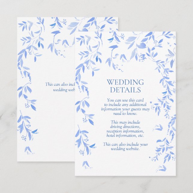 Information om fransk Blue Blommigt Botanical Bröl Tilläggskort (Fram/baksida)