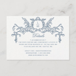 Information om fransk Blue Ornate Baroque Bröllop Tilläggskort