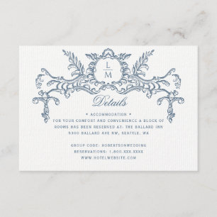 Information om fransk Blue Ornate Baroque Bröllop Tilläggskort