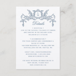 Information om fransk Blue Ornate Baroque Bröllop Tilläggskort