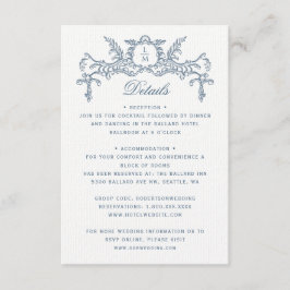 Information om fransk Blue Ornate Baroque Bröllop Tilläggskort