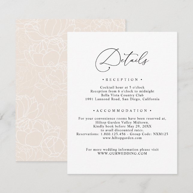 Information om gäst i elegant Bröllop Tilläggskort (Fram/baksida)