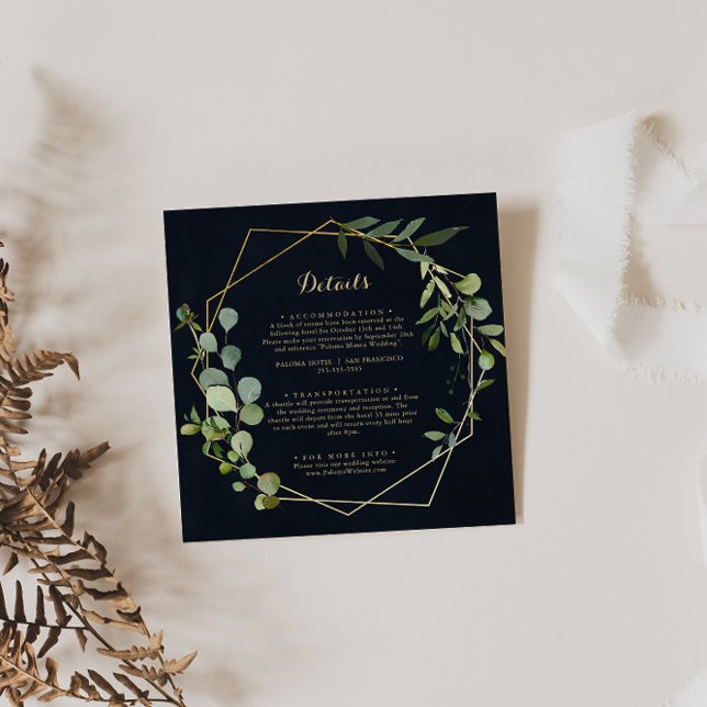 Information om Geometric Guld Blue Grönt Bröllop Tilläggskort (Skapare uppladdad)