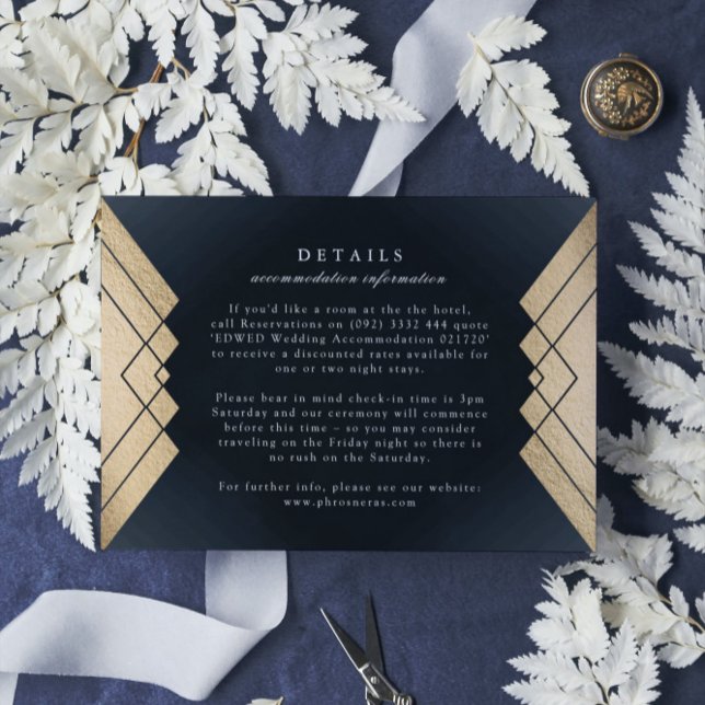 Information om Geometric Mörk Navy Guld Bröllop OSA Kort (Skapare uppladdad)